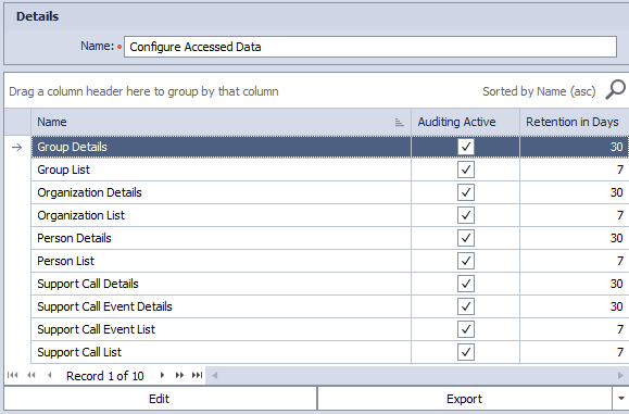 Configure Accessed Data.